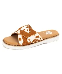 Best deal ???? Yellow Box ???? Shoes Brown & White Hemes Cow Spot Leather ???? Sandal - ???? Women ⌛
