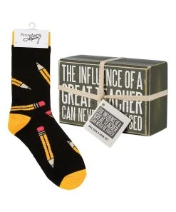 Best Pirce ???? Primitives By Kathy Green 'Teacher' Box Sign & ???? Socks Gift Set - ???? Women For Home & Garden ????