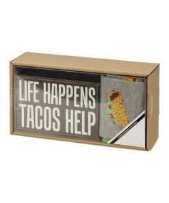 New ???? Primitives By Kathy Gray & Black Taco 'Life Happens Tacos Help' Box Sign & ???? Socks - Adult For Home & Garden ⌛